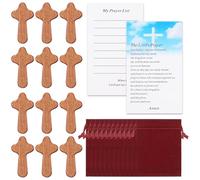 Queekay 12 Set Small Wooden Crosses in Bulk Hand Held Prayer Pocket Comfort Crosses with Velvet Pouch and Prayer Cards Christian Church Gifts 2.56'' Mini Holding Crucifix for Christmas