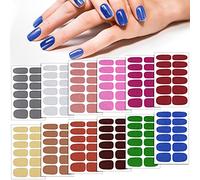 Queekay 12 Sheets Solid Color Nail Stickers Glitter Self Adhesive Manicure Full Nail Polish Strips DIY Color for Women(Dark Color)