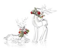 Queekay 2 Pcs Acrylic Christmas Reindeer Ornaments Clear Deer Figurine and Reindeer Table Top Decorations Holiday Table Centerpiece（Pretty Style）