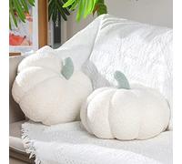 Queekay 2 Pcs Pumpkin Pillow Plush 11 x 9.5 Inch Thanksgiving Stuffed Pumpkin Decor for Fall Home Bedroom Throw Pillow Cushion Gifts for Holiday Operation Christmas Halloween Car Sofa(White)