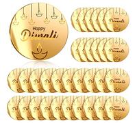 Queekay 32 Pcs Happy Fathers Mothers Day Cupcake Topper Acrylic Mirror Disc Round Cake Engraved Topper Charms for Mom Dad Birthday Party Decor(Gold, Diwali)
