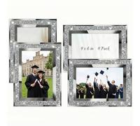 Queekay 4 Pack Glitter Graduation Picture Frame 4 x 6 Inch Silver Crystal Bling Mirror Photos Display Frame for Graduation Party Decorations, Class of 2026 Gift