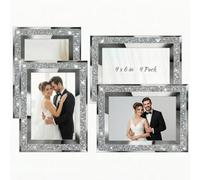 Queekay 4 Pack Glitter Wedding Picture Frame 4" x 6" Crystal Silver Glass Bling Photos Display Frame for Wedding Gift Wall and Tabletop Display Home Decor