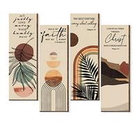 Queekay 4 Pcs Christian Wall Art Boho Bathroom Decor Bible Verses Wall Decor Wooden Hanging Sign Inspirational Prayer Plaque Religious Motivational Sign for Bedroom Home Living Room, 15.7 x 5.1 Inch