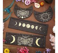 Queekay 4 Pieces Wooden Tarot Card Stand Holder Moon Phase Tarot Card Altar Stand Sun Moth Pattern Rectangle Moon Shape Wooden Display Holder Oracle Witch Divination Tools
