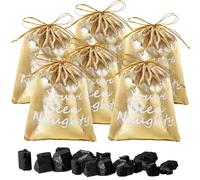 Queekay 6 Pcs You've Been Naughty Bag with Lump Coal Christmas Bag of Coal Naughty Plush Bag with Faux Coal Christmas Gag Gift for Santa Stocking Stuffer Xmas Supplies(Gold,Velvet)