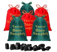 Queekay 6 Pcs You've Been Naughty Bag with Lump Coal Christmas Plush Bag of Coal Naughty Coal Christmas Gag Gift for Santa Stocking Stuffer Xmas Supplies