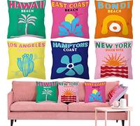 Queekay 6 Pieces Decorative Preppy Cushion Covers Throw Pillows Cases Aesthetic Preppy Pillow Covers Cute Room Decor for Girls Bed Bedroom Couch College Decorations, 18 x 18 Inch (Beach)