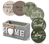 Queekay Housewarming Gifts for Home Decoration Wooden Heart Coasters for Drinks 6 Set Farmhouse Coasters with Holder Funny for Family Coffee Table Protection, 4''(Green)