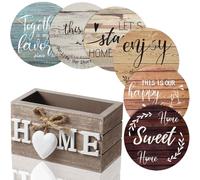 Queekay Housewarming Gifts for Home Decoration Wooden Heart Coasters for Drinks 6 Set Farmhouse Coasters with Holder Funny for Family Coffee Table Protection, 4''(Classic Farmhouse,Home)