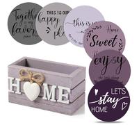 Queekay Housewarming Gifts for Home Decoration Wooden Heart Coasters for Drinks 6 Set Farmhouse Coasters with Holder Funny for Family Coffee Table Protection, 4''(Purple)