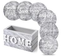 Queekay Housewarming Gifts for Home Decoration Wooden Heart Coasters for Drinks 6 Set Farmhouse Coasters with Holder Funny for Family Coffee Table Protection, 4''(Gray Marble)