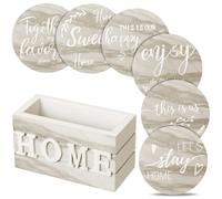 Queekay Housewarming Gifts for Home Decoration Wooden Heart Coasters for Drinks 6 Set Farmhouse Coasters with Holder Funny for Family Coffee Table Protection, 4''(Brown Marble)