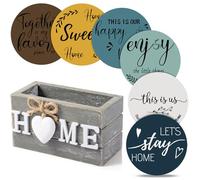 Queekay Housewarming Gifts for Home Decoration Wooden Heart Coasters for Drinks 6 Set Farmhouse Coasters with Holder Funny for Family Coffee Table Protection, 4''(Modern Boho,Home)