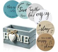 Queekay Housewarming Gifts for Home Decoration Wooden Heart Coasters for Drinks 6 Set Farmhouse Coasters with Holder Funny for Family Coffee Table Protection, 4''(Ocean,Home)
