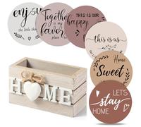 Queekay Housewarming Gifts for Home Decoration Wooden Heart Coasters for Drinks 6 Set Farmhouse Coasters with Holder Funny for Family Coffee Table Protection, 4''(Light Brown,Home)