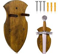 Queekay Wooden Sword Plaque Sword Holder Wall Mount Sword Wall Plaque Wood Sword Wall Display Plaque with Hardware (Bright Brown)
