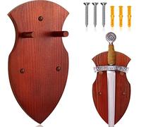 Queekay Wooden Sword Wall Mount Sword Holder Katana Wall Mount Sword Plaque Sword Holder Wall Mount Sword Gift for Christmas Wall Plaque Wood Sword Wall Display Plaque with Hardware(Reddish Brown)