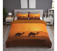 Queen (230 x 230),Orange Luxury Bedding Sets Duvet Cover with Pillowcase Soft, Fluffy, Breathable, No Ball, Bedding for Kids and Adults - Photorealistic Camel Silhouette Desert