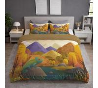 Queen (230 x 230),Orange Luxury Bedding Sets Duvet Cover with Pillowcase Soft, Fluffy, Breathable, No Ball, Bedding for Kids and Adults - Cartoon Chameleon Valley Forest