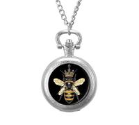 Queen and Cute Bees Men's Pocket & Fob Watches Silent Ticking Quartz Alloy Chain Watch for Daily Use Silver-Style