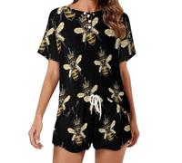 Queen And Cute Bees Women's Pyjama Sets Short Sleeve Top & Pants Comfort Loungewear Soft Sleepwear 5XL
