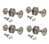 Queen Anne Reeded Mortice Door Knobs - 4 Pairs Round Satin Chrome Interior Knobs with 64mm Rose & 58mm Knob, Includes 63mm Tubular Latches