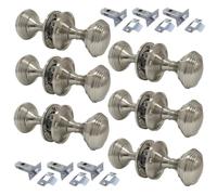 Queen Anne Reeded Mortice Door Knobs for Interior Doors - Round Internal Knob With Tubular Latch - Durable Satin Chrome Finish - 6 Sets
