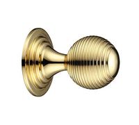 Queen Anne Ringed Knob - 32mm Rose Dia - Polished Brass