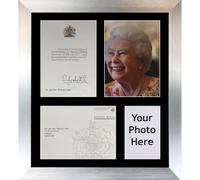 Queen Anniversary Letter Presentation Frame - 20 x 16 Inch Display for HM Congratulatory Card, Envelope & 6 x 4 Photo with Black Mount (Silver)