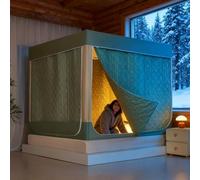 Queen Bed Canopy Tent 2026 Winter Quilted Brushed Warmth Fall Prevention Full Size Bed Canopy Zip up Indoor Portable Dust-Proof One Bedroom House(Green,Queen/71x79in)