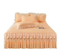Queen Bed Skirt Set - 3pcs 18 Inch Drop Ruffle Wrap Around Bed Cover with Elastic Band - Total Coverage Cotton Bedspread & Pillowcase for Elegant Bedroom Décor