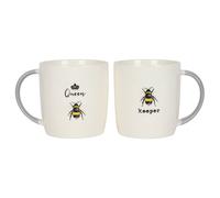 Jones Double Reed Mug Set Queen Bee & Bee Keeper - 9x11cm - Dishwasher & Microwave Safe - Set of 2
