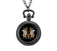 Queen Bee Flowers Vintage Pocket Watch with Chain Arabic Numerals Scale Quartz Pocket Watches Gifts for Men Women