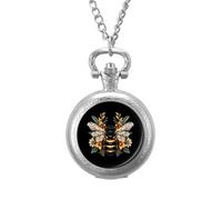 Queen Bee Flowers Vintage Pocket Watch with Chain Arabic Numerals Scale Quartz Pocket Watches Gifts for Men Women