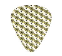Queen Bee Guitar Picks 12 Pack Universal ABS Guitar Picks,Continuous Pattern of Calligraphy on Jars with Sunflowers,for Acoustic and Electric Guitar,Mustard Taupe