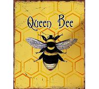 Queen Bee Honey Bee Bumble Bee Metal Tin Sign Men Women,Wall Decor for Bars,Restaurants,Cafes Pubs Tin Metal Bee 8x12 inch