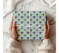 Queen Bee Pattern Wrapping Paper - Unique Regal Bee Print Gift Wrap for Adult Celebrations, Mother's Day & Thoughtful Presents W30 (Sage Green, 1 Meter Roll - 58cm x 100cm/ 22.8" x 39.3")