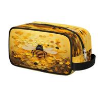 Queen Bee Yellow Honeycomb Toiletry Bag Hanging Cosmetic Bag Portable Travel Makeup Bag Large Shaving Bag for Women Men