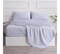 Queen Blue Striped Bed Sheet Set 4 Piece with 16-Inch Deep Pockets- Super Soft & Wrinkle Free Stripe Bed Sheets - Hotel Luxury Blue White Striped Pinstripe Bedding for All Season