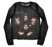 Queen Bohemian Rhapsody Long Sleeve Mesh Top, black, XS