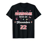 Queen Born in November 22 Flowers 22nd November Birthday T-Shirt