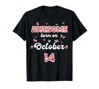 Queen born in October 14 flowers 14th October Birthday T-Shirt