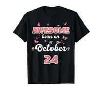 Queen Born in October 24 Flowers 24th October Birthday T-Shirt