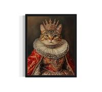 Queen Cat Portrait Art Poster Print, Cat Kitten Painting Humor Portrait Pet Artwork Decor Gallery A8 (Queen Cat, 8 x 10 inches, Unframed)