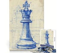 Queen Chess Blueprint Hard Jigsaw Puzzle for Adults 1000 Pieces Memory Lift Easy Leisure Image Assembly Artistic Gift (38x52cm)