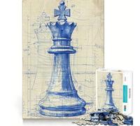 Queen Chess Blueprint Jigsaw Puzzles for Adults 1000 Pieces Strengthen Memory Family Bond Clean Edge Birthday Gift (38x26cm)