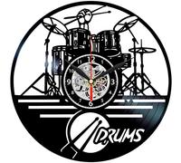 Queen Clocks Clock Drum Set - Vinyl Record Wall Decorations - Rock Art Decor - Drummer Gifts-black