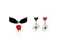 Queen Costume Accessories Black Choker Necklace Set with Heart Charm and Dangle Earrings for Woman Halloween Vampire Accessories, Brass, brass