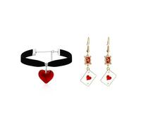 Queen Costume Accessories Black Choker Necklace Set with Heart Charm and Dangle Earrings for Woman Halloween Vampire Accessories, Brass, brass
